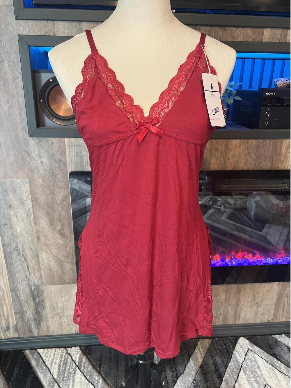 LWP Red Lace Trim Chemise Nightgown